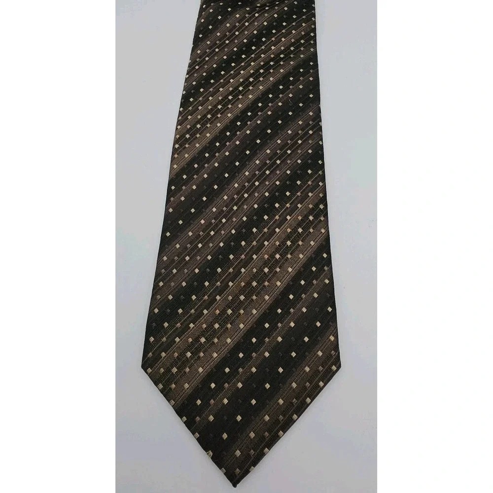 Alfani Mens Multicolor Geometric Silk Neck Tie Gold Black Hand Finished USA